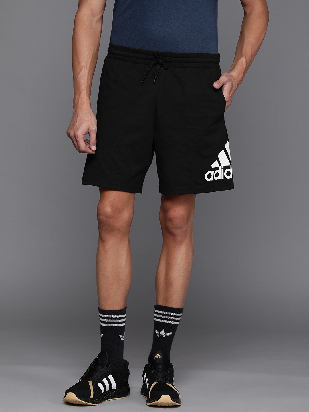 

ADIDAS Men Black & White BL Essentials Logo Print Sports Shorts