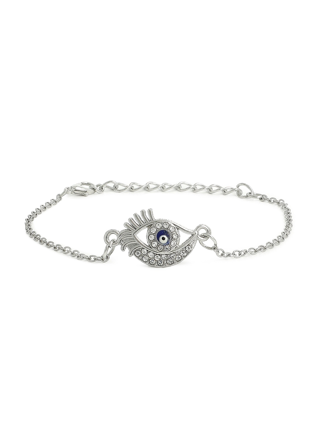 

EL REGALO Silver-Toned & White Stone Studded Charm Bracelet