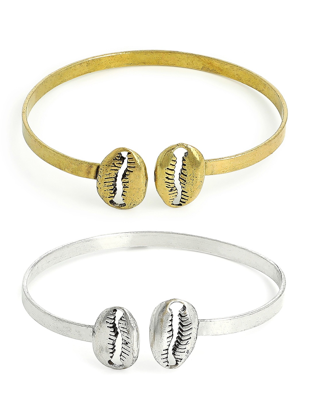 

EL REGALO Unisex Set of 2 Silver-Toned & Gold-Toned Kada Bracelet