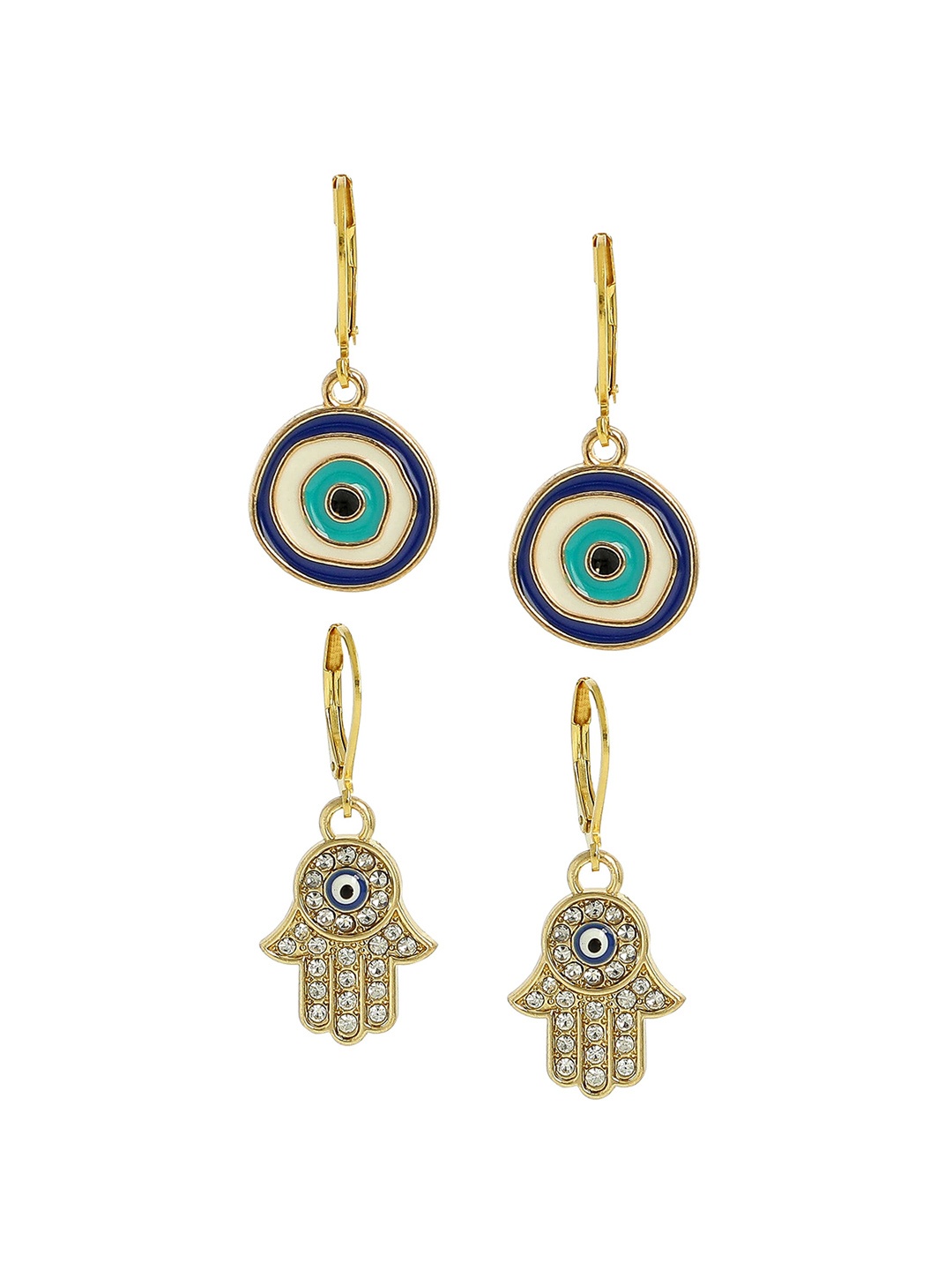 

EL REGALO Pack of 2 Gold-Plated Evil Eye Hamsa Earrings