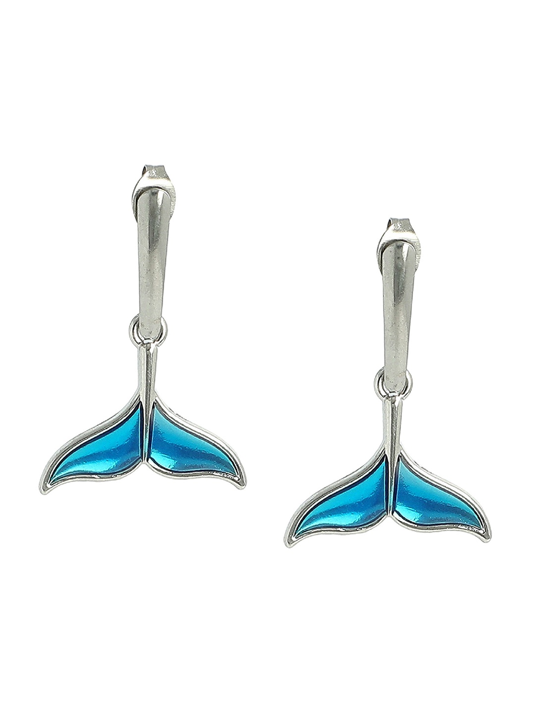 

EL REGALO Blue & Silver-Plated Animal Shaped Drop Earrings