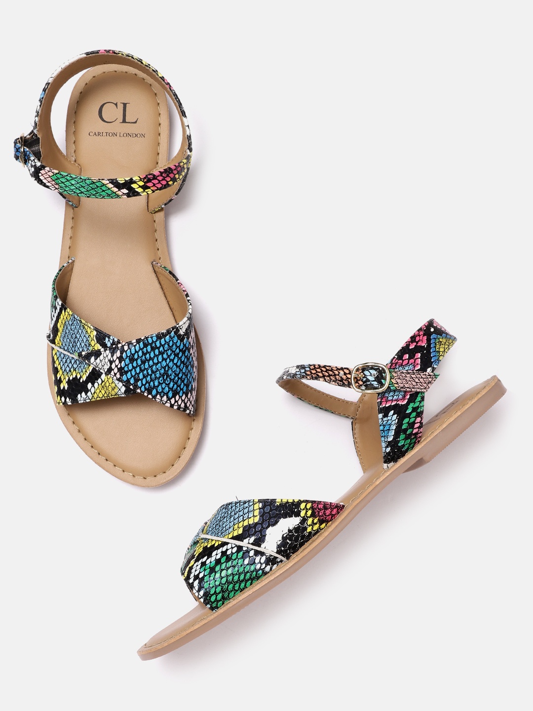 

Carlton London Women Multicoloured Snakeskin Textured Criss-Cross One Toe Flats, Multi
