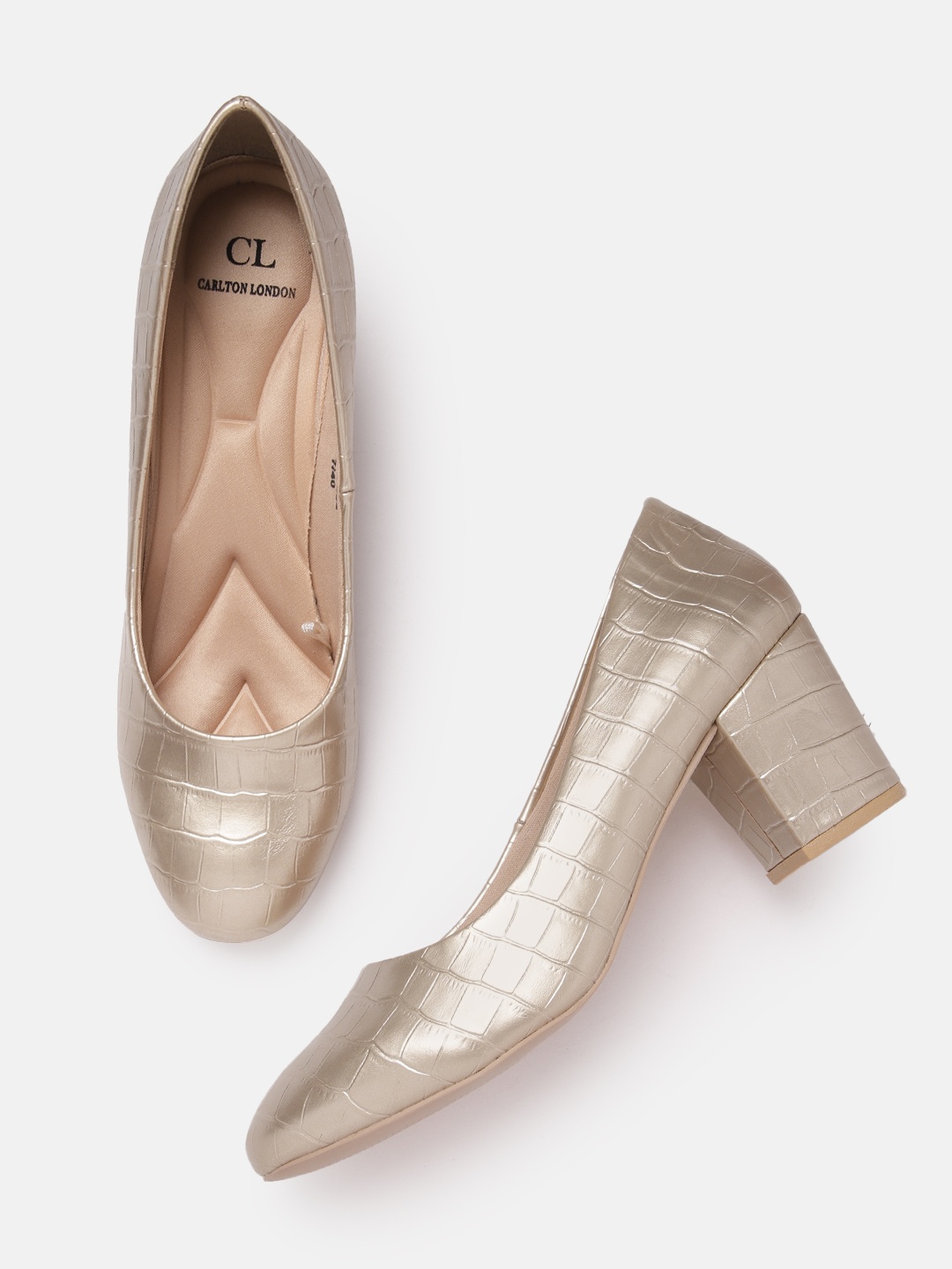 

Carlton London Croc-Textured Block Heel Pumps, Gold