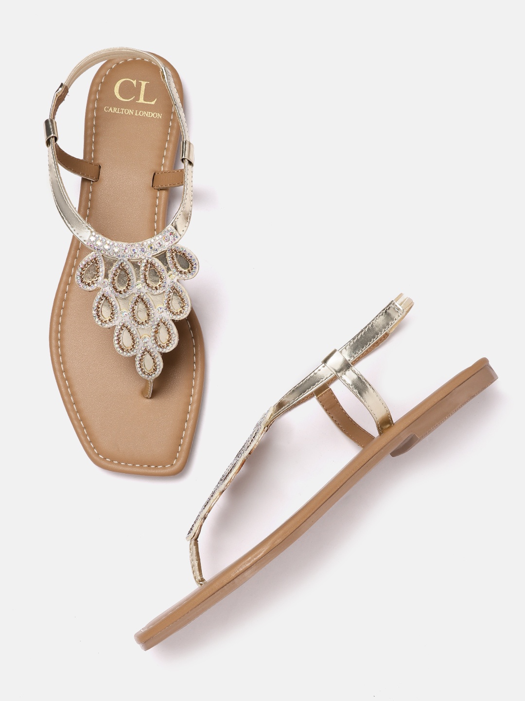 

Carlton London Women Gold-Toned & Bronze-Toned Embellished Open Toe Flats