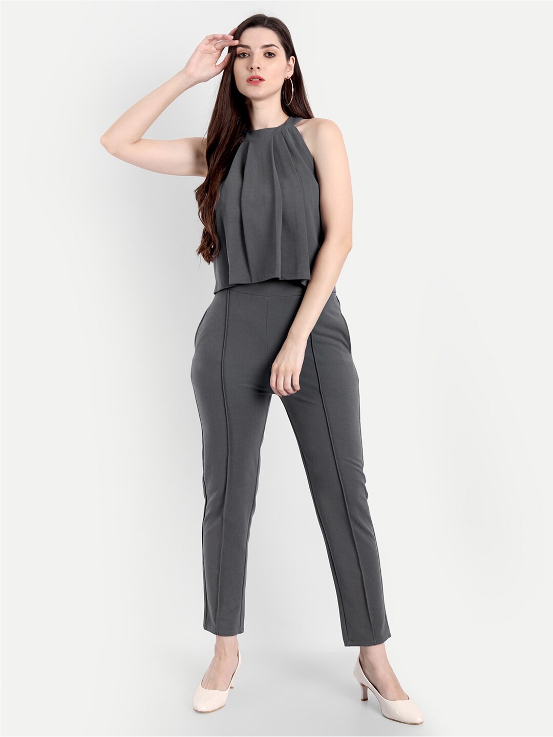 

BROADSTAR Women Grey Halter Neck Basic Jumpsuit