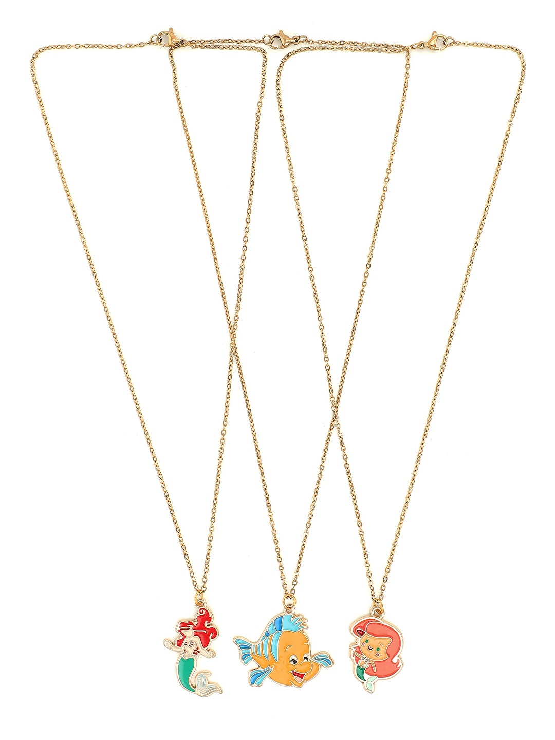 EL REGALO Kids Girls Set of 3 Gold-Toned Handcrafted Necklace, Orange