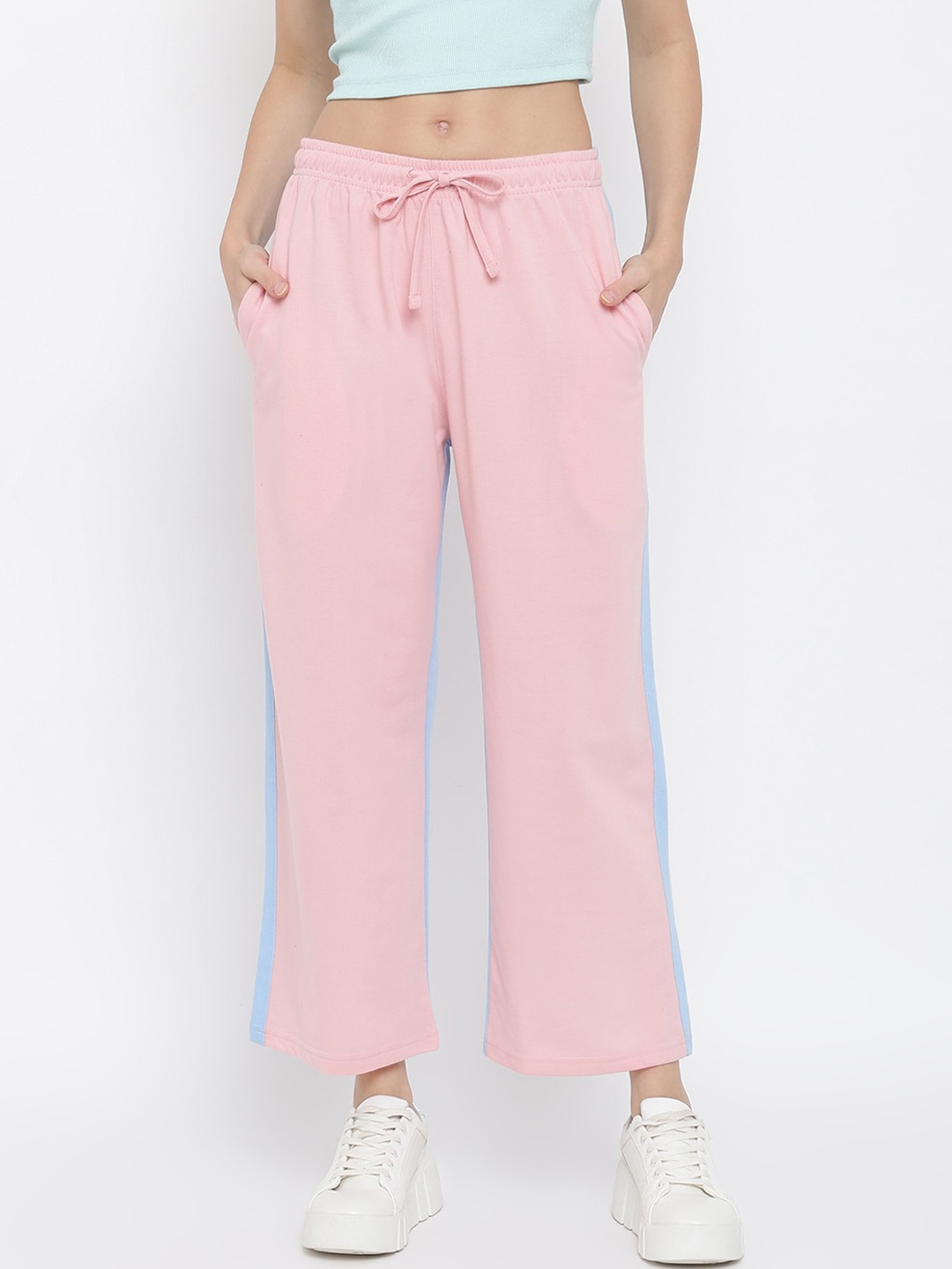 

MKH Women Pink & Blue Colourblocked Cotton Track Pants