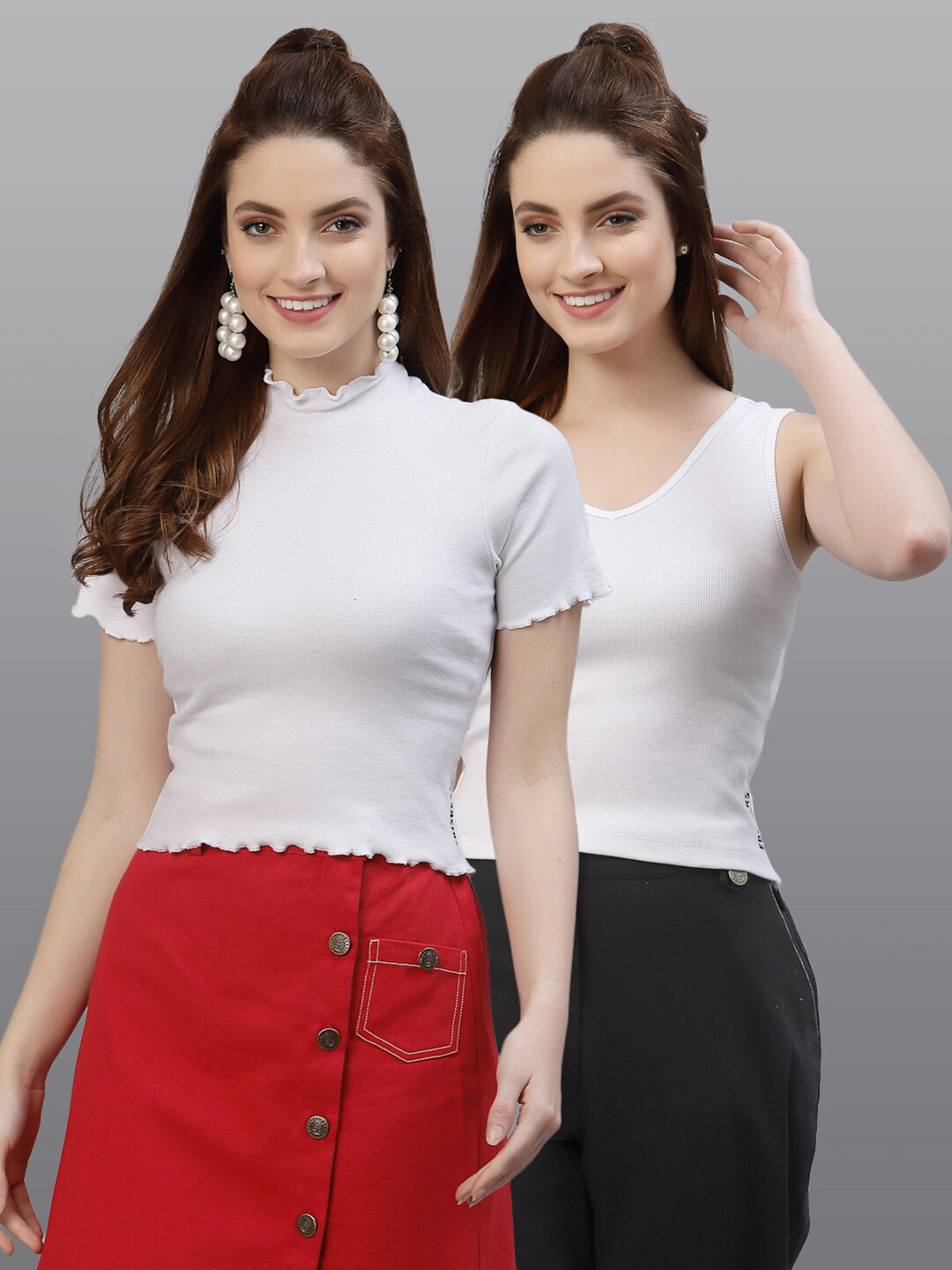 

Friskers Women White Pack of 2 Solid Tops