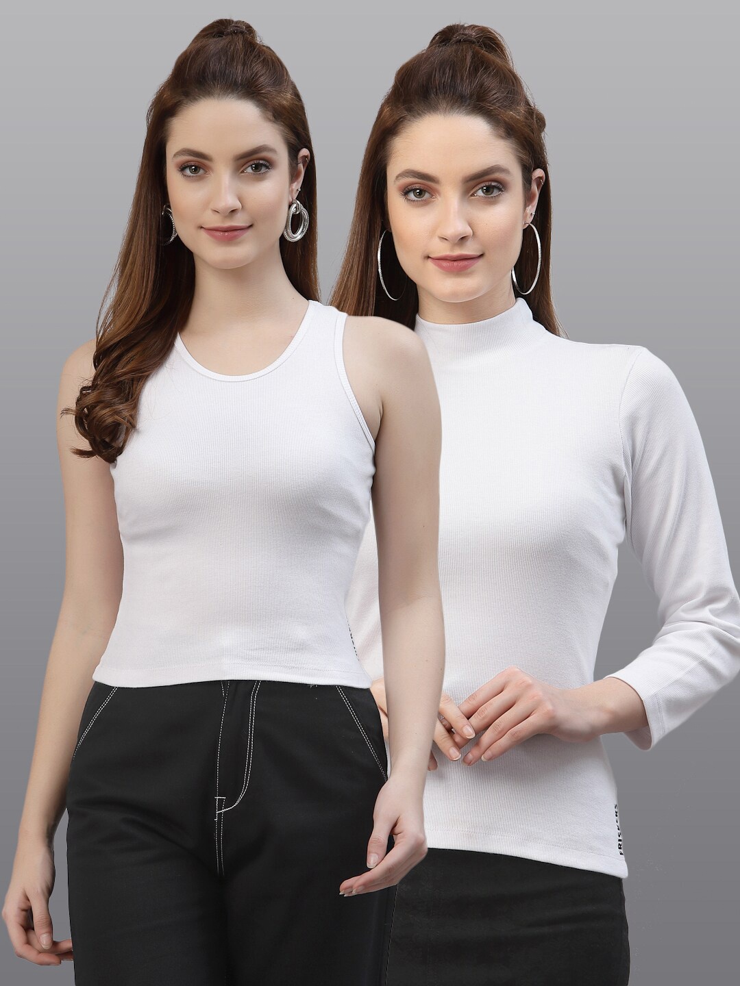 Friskers Pack Of 2 Solid White Fitted Top