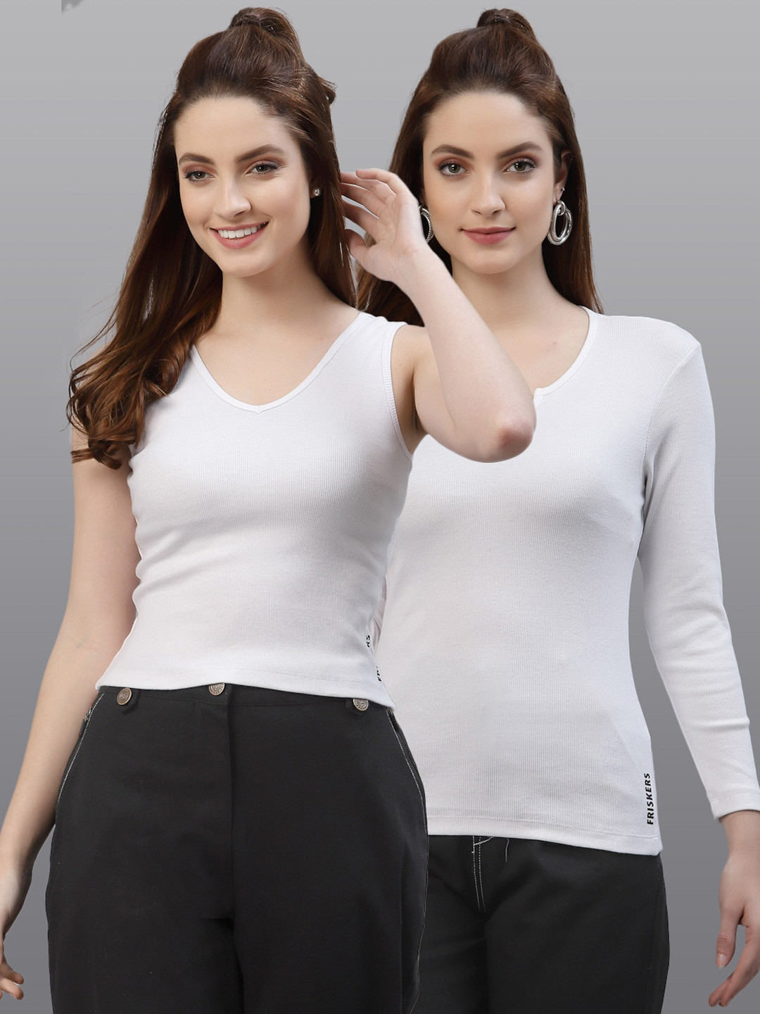 

Friskers Women White Set of 2 Top