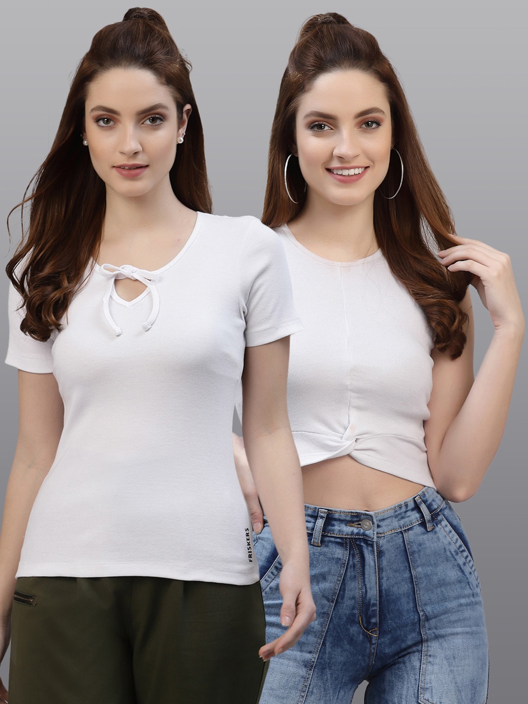 

Friskers Women White Pack of 2 Solid Tops