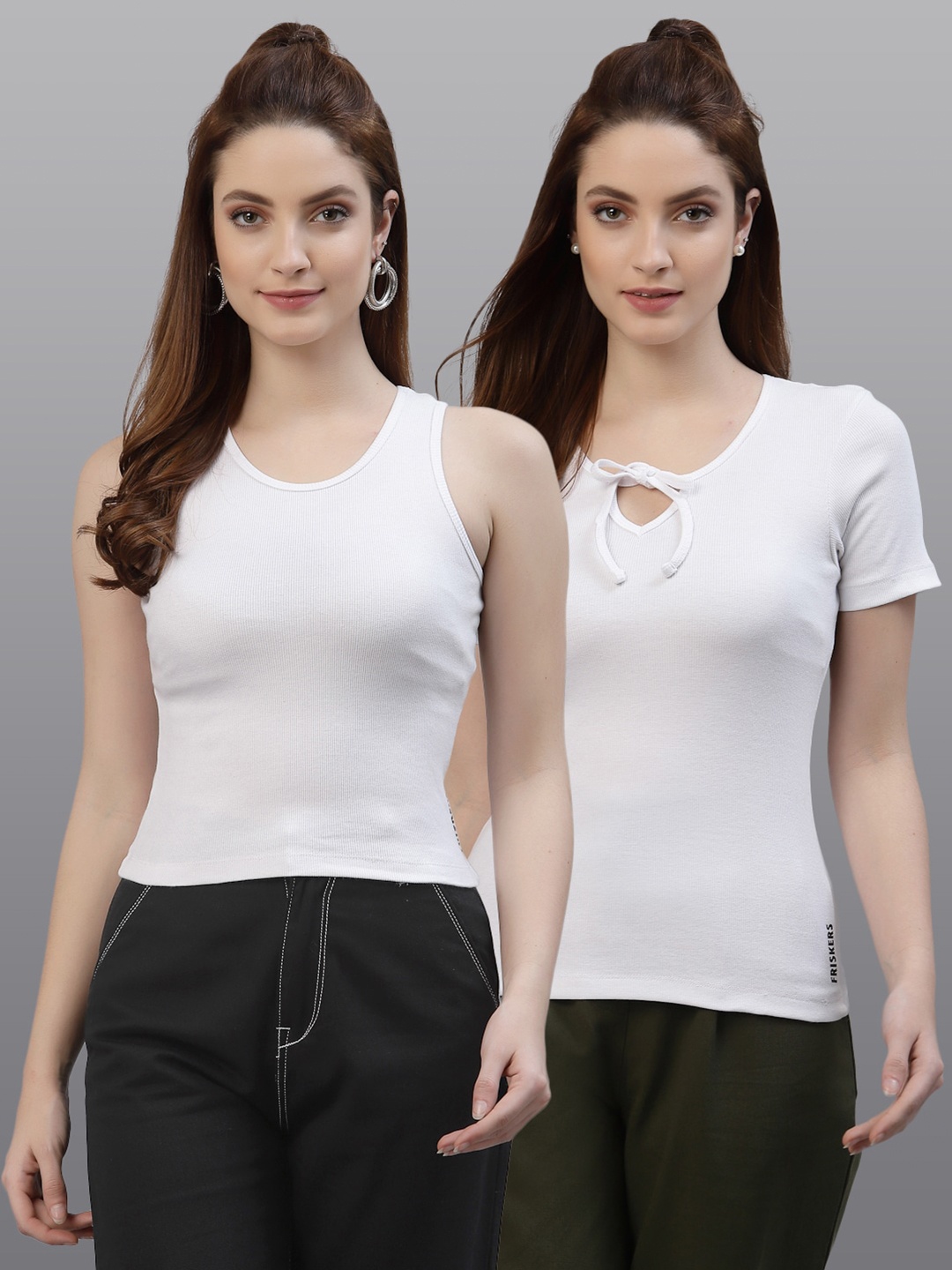 Friskers Women White Set of 2 Top