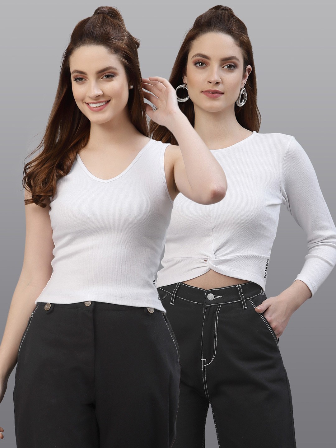 

Friskers Women White Pack of 2 Solid Tops