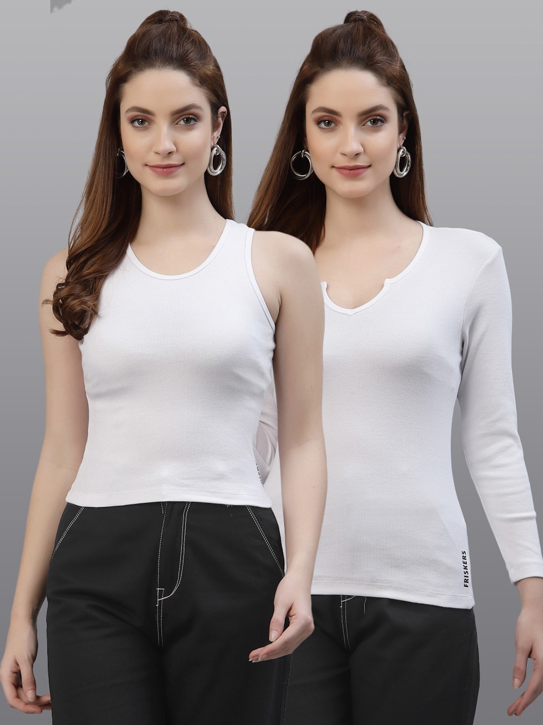 Friskers Pack Of 2 Solid White Fitted Top