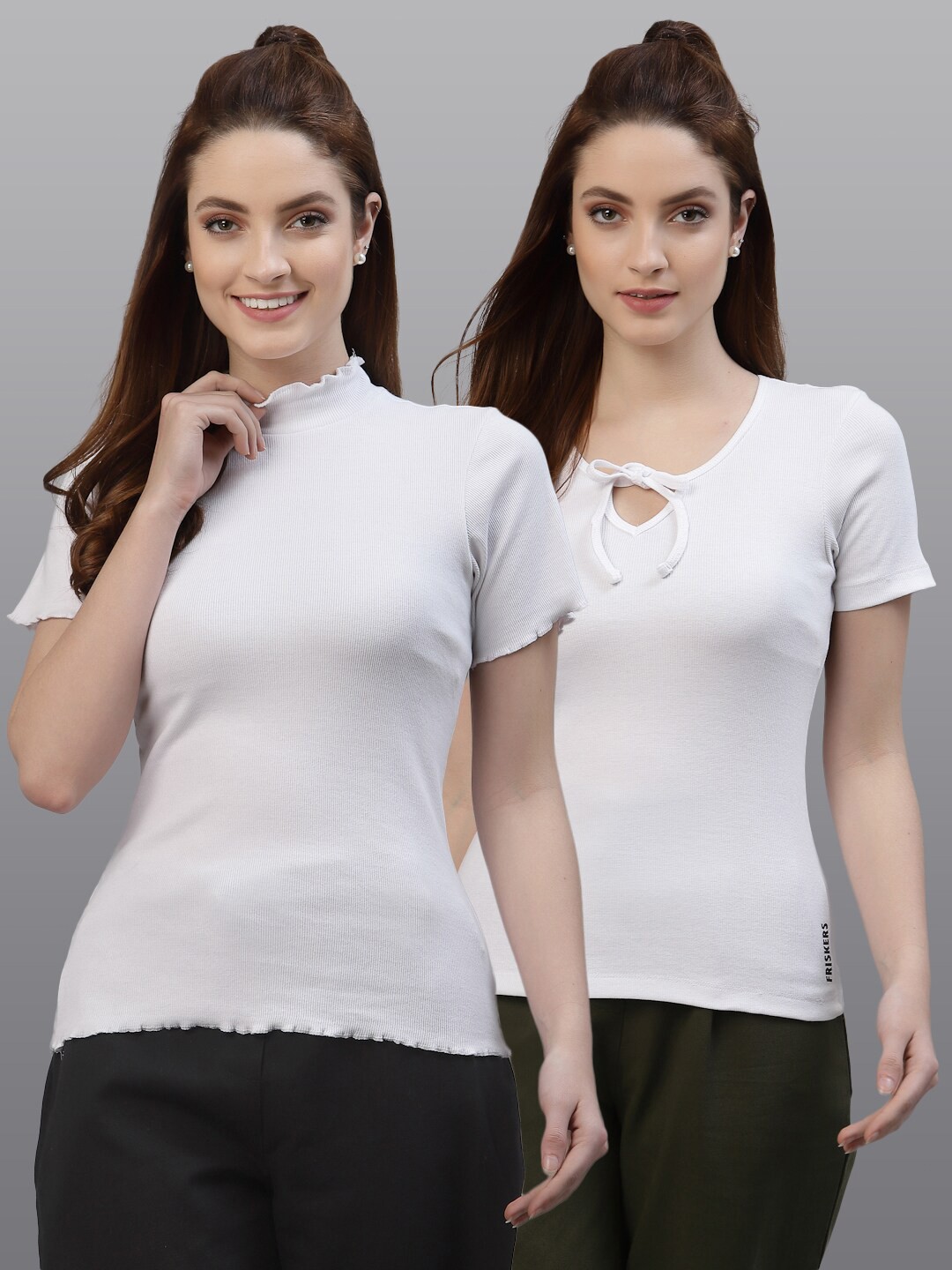 

Friskers White Tie-Up Neck Top