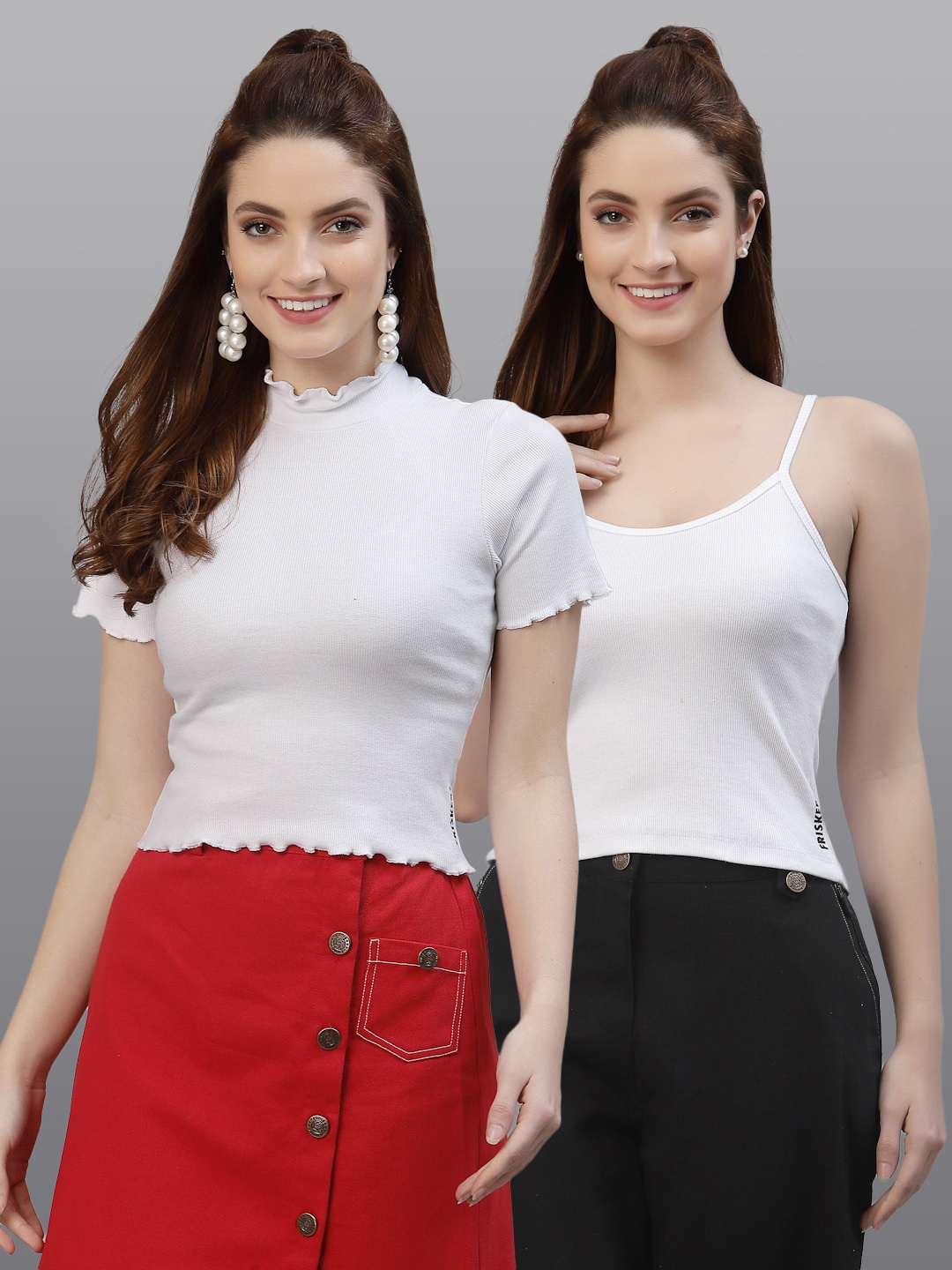 

Friskers Women White Pack of 2 Solid Tops