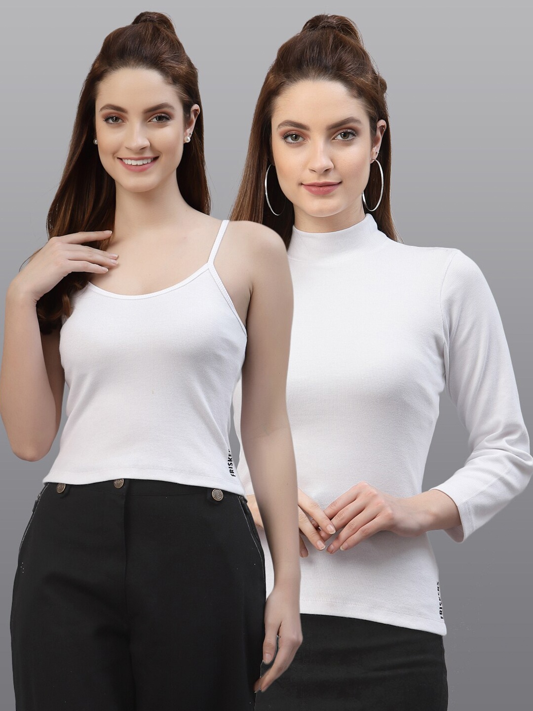 Friskers Women White Pack of 2 Solid Tops