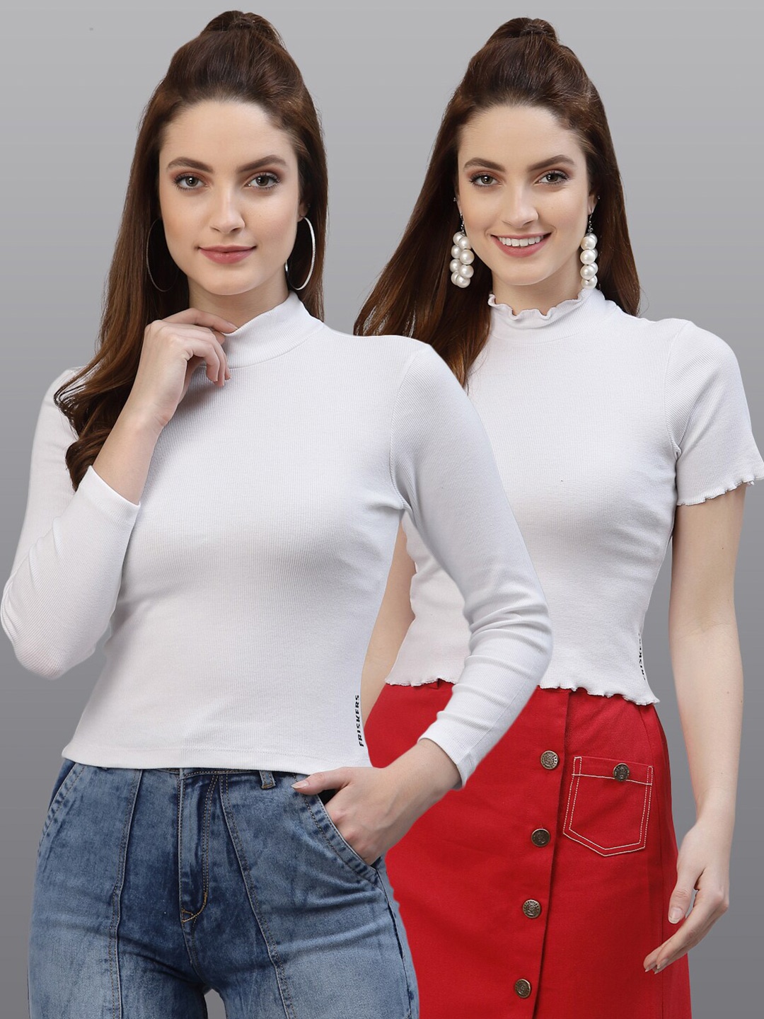 

Friskers Women White Pack of 2 Solid Tops