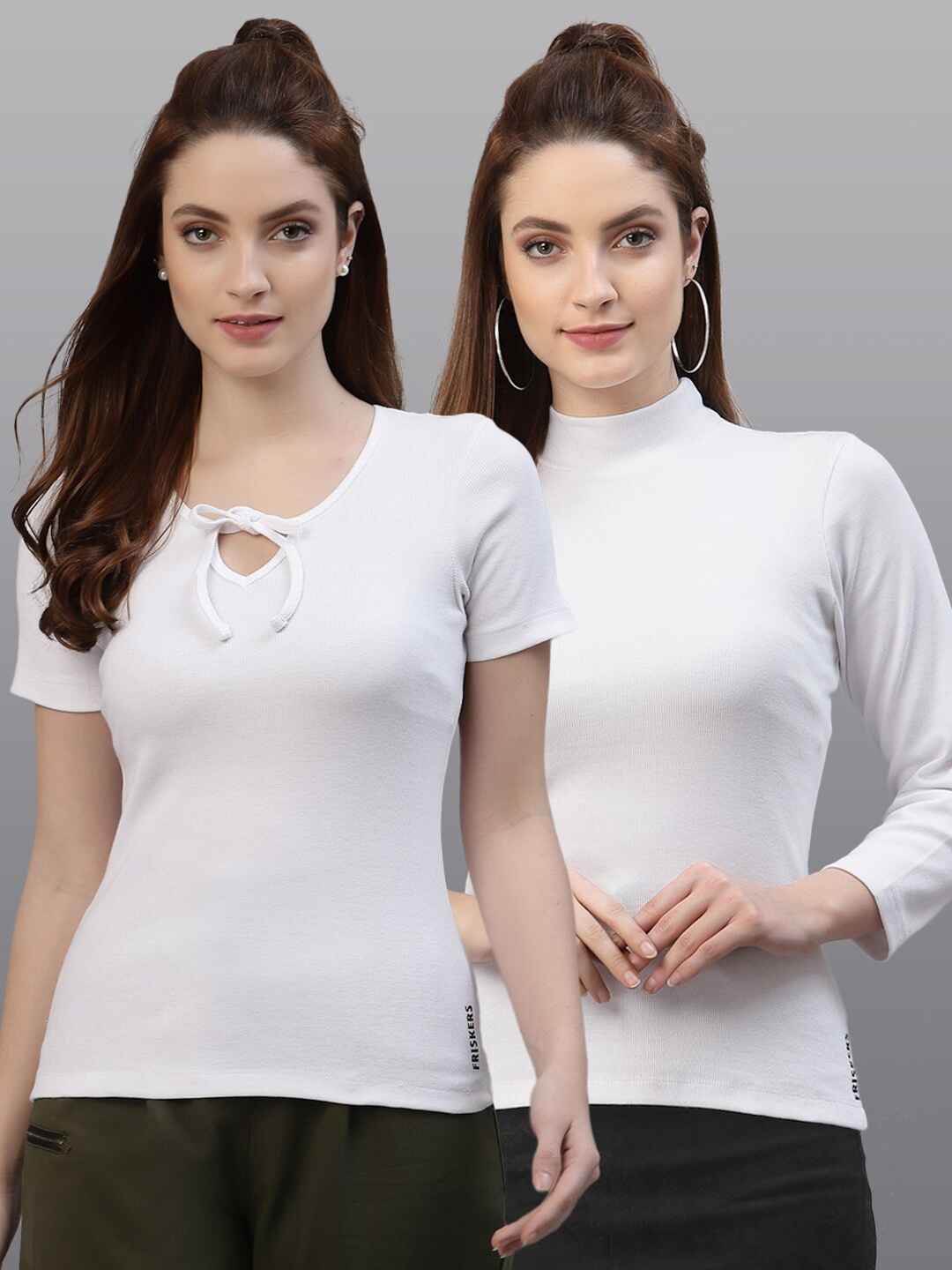Friskers Pack of 2 Solid Fitted Tops, White