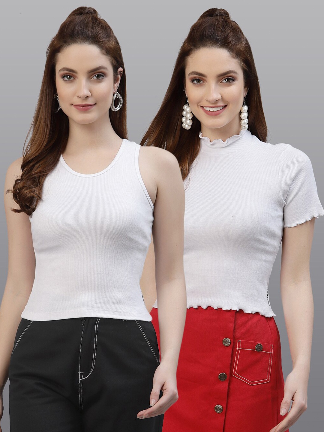 

Friskers Pack Of 2 Solid White Fitted Top