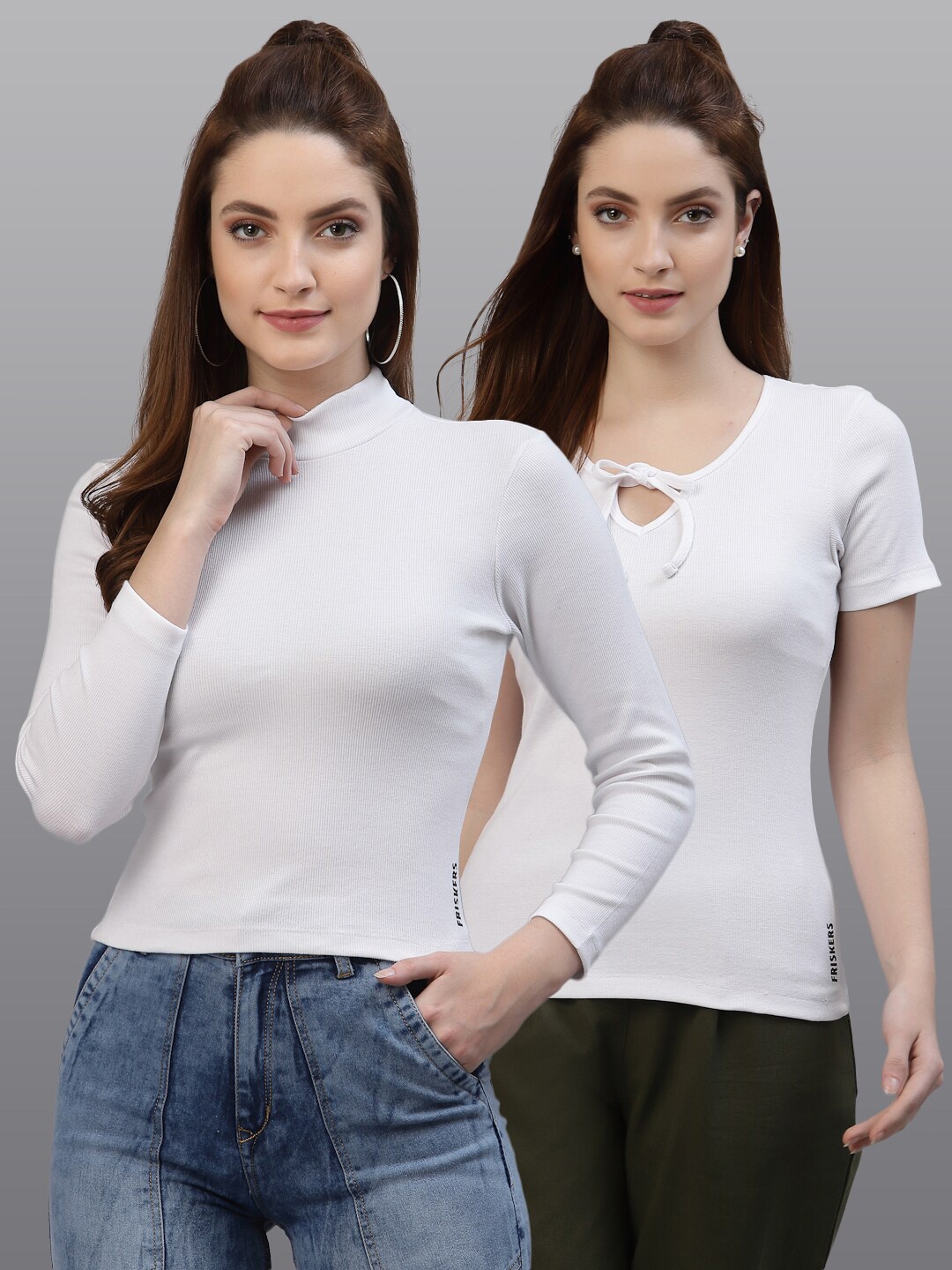 Friskers White Tie-Up Neck Top