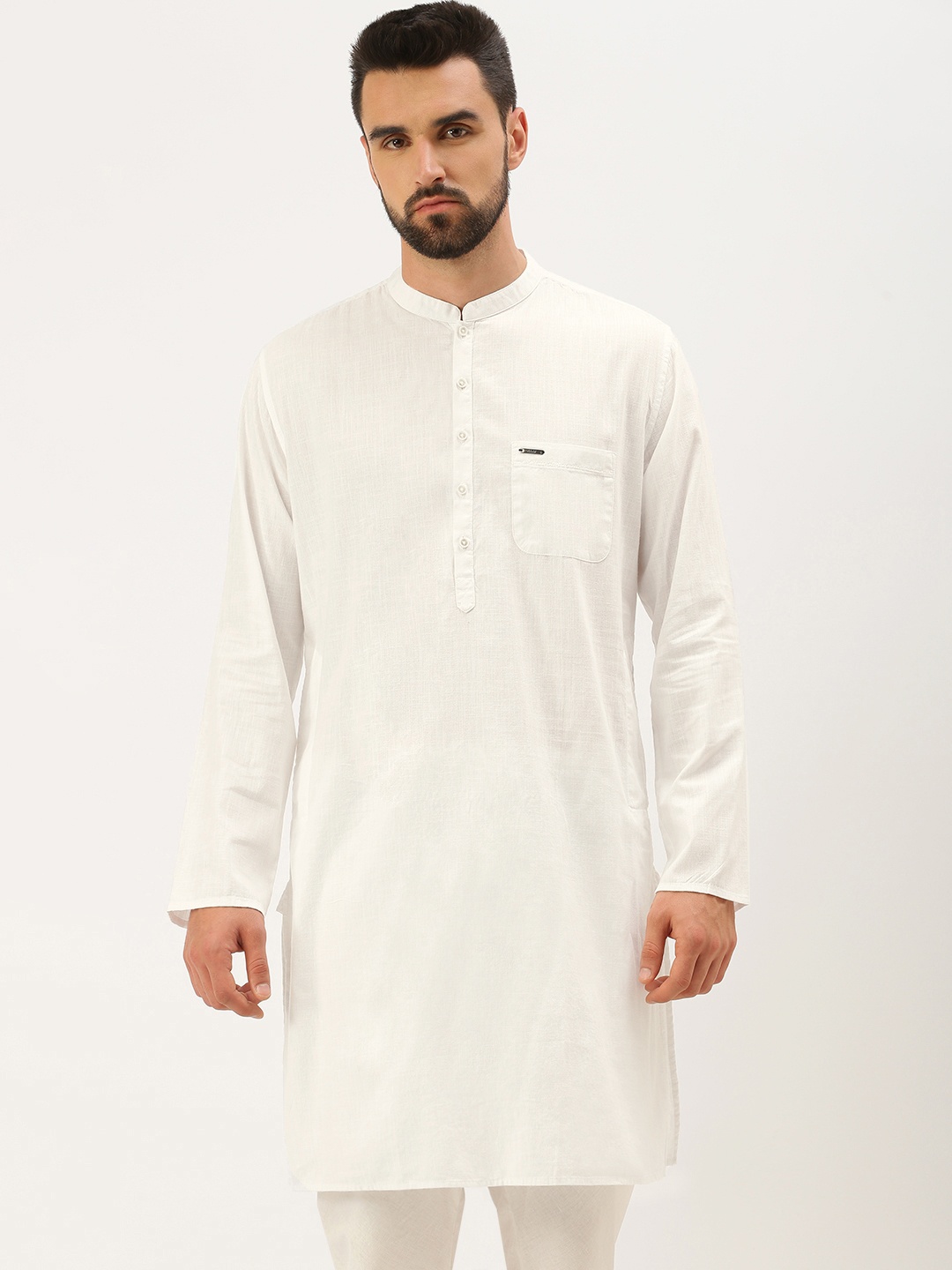 

Peter England Men White Solid Pure Cotton Straight Kurta