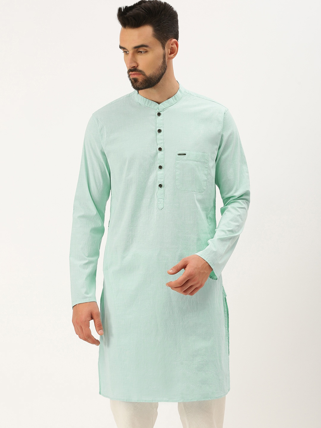 

Peter England Men Blue Solid Straight Kurta