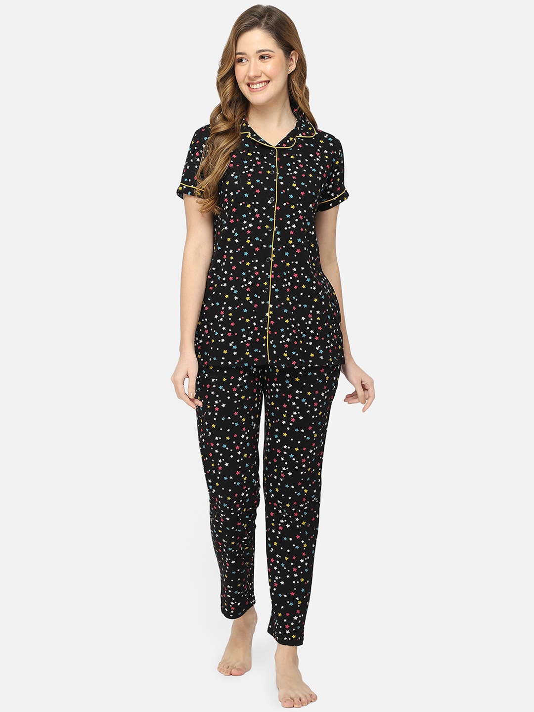 

Bell Paper Women Black Printed Pure Cotton Night suit