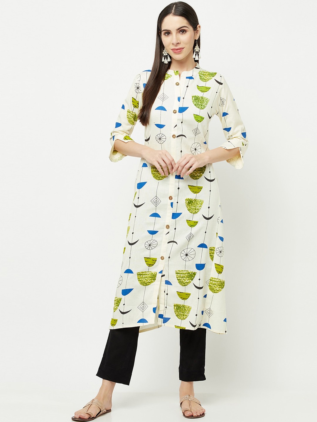 

Senyora Women Off White Printed Pure Cotton Kurta with Trousers