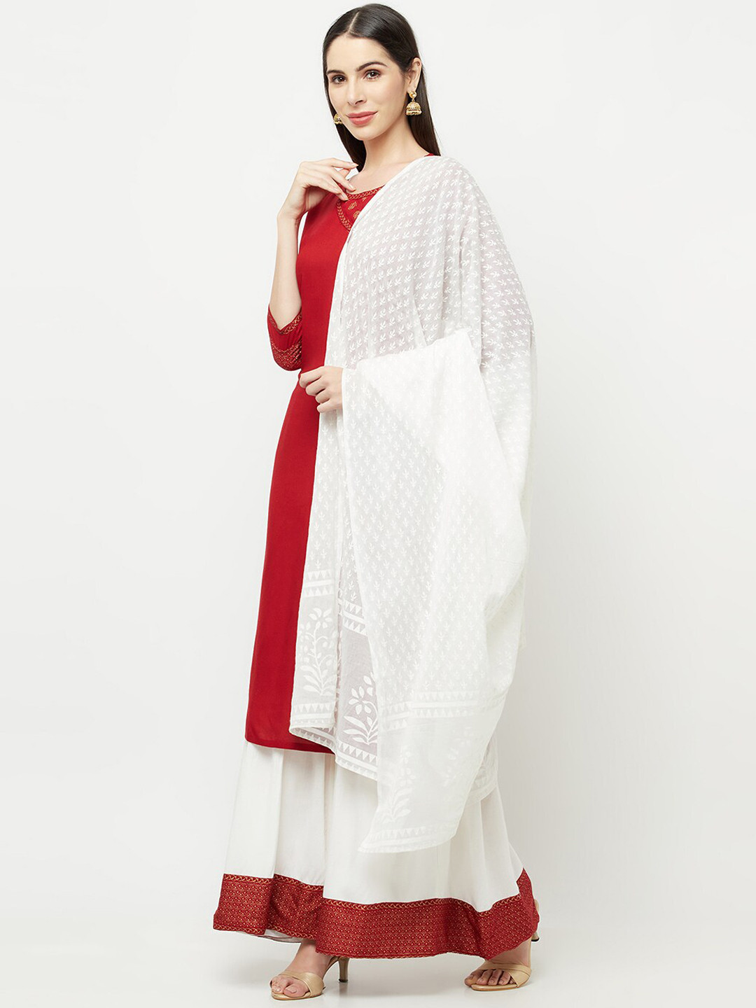 

Senyora Women Maroon Printed Kurta With Sharara & Dupatta