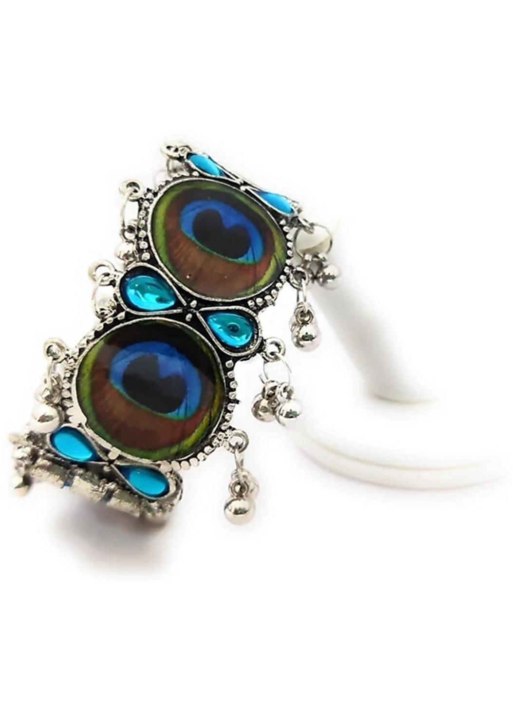 

ANNA CREATIONS Women Silver-Toned & Blue Oxidised Silver-Plated Cuff Bracelet