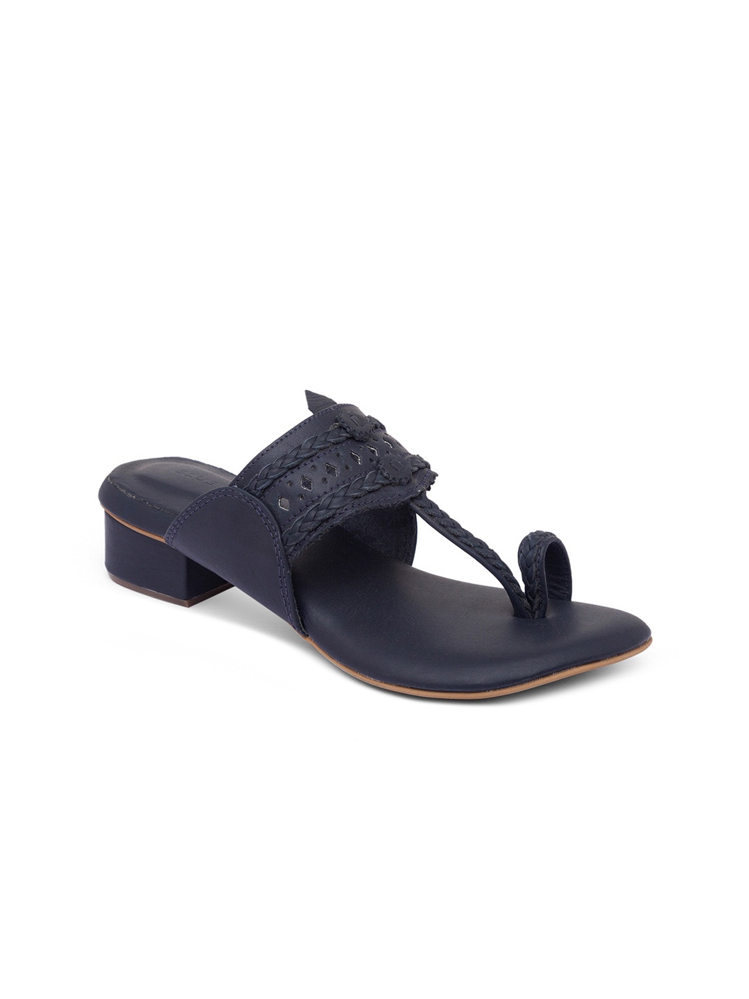 

BLUE BAKSA Navy Blue Leather Block Heels