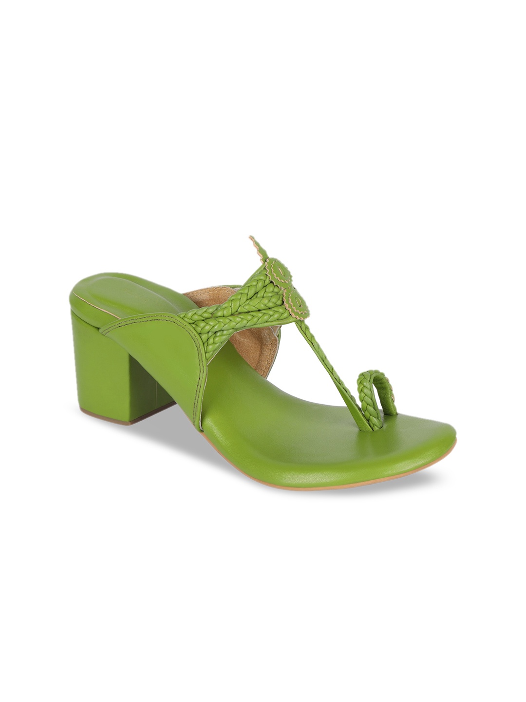 

BLUE BAKSA Women Lime Green Textured Leather Block Heels
