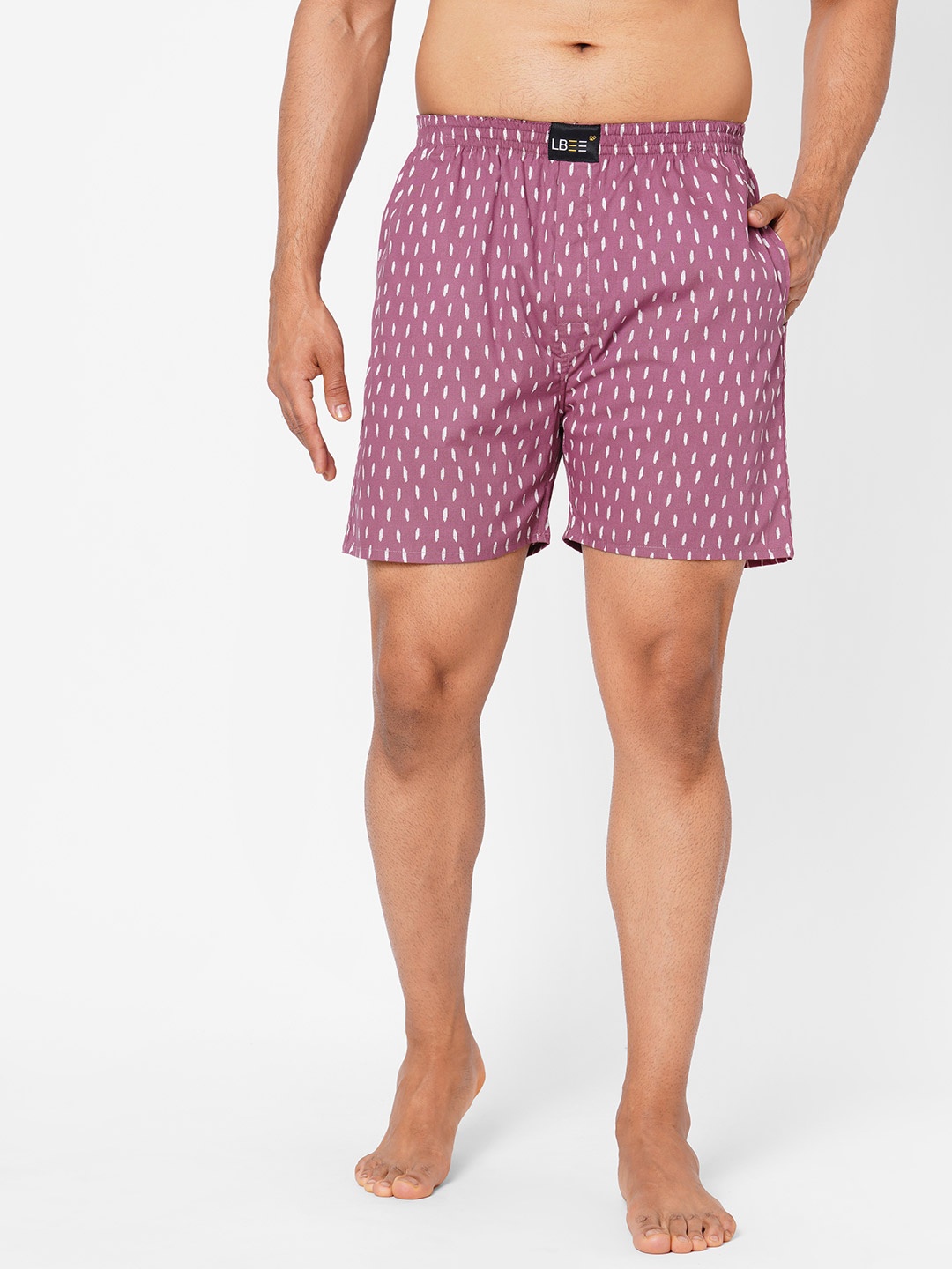 

LBEE Men Pink & White Printed Boxer Shorts
