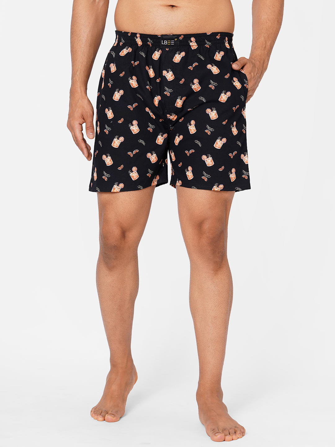 

LBEE Men Black & Peach Conversational Printed Pure Cotton Boxers