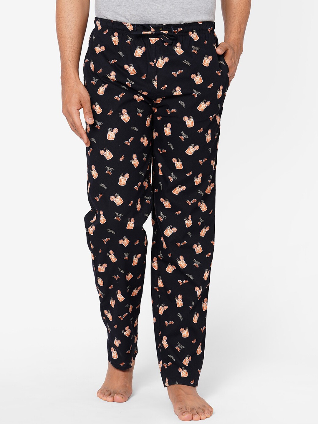 

LBEE Men Black & Yellow Printed Pure Cotton Lounge Pants