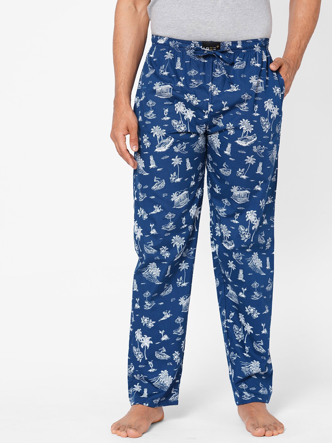 

LBEE Men Blue & White Printed Cotton Lounge Pants