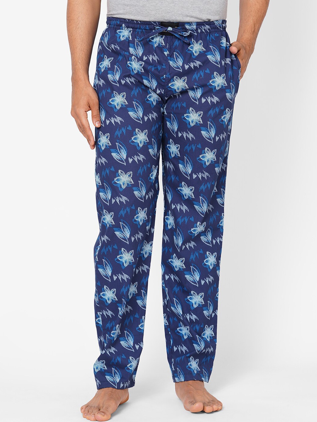 

LBEE Men Blue Floral Print Pure Cotton Lounge Pant