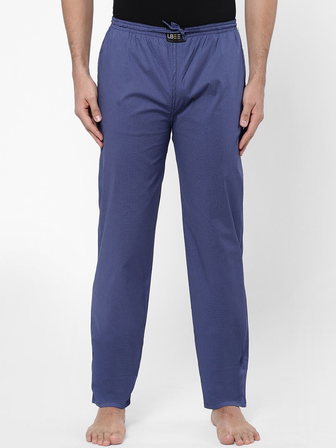 

LBEE Men Navy Blue Solid Ankle Length Cotton Lounge Pants