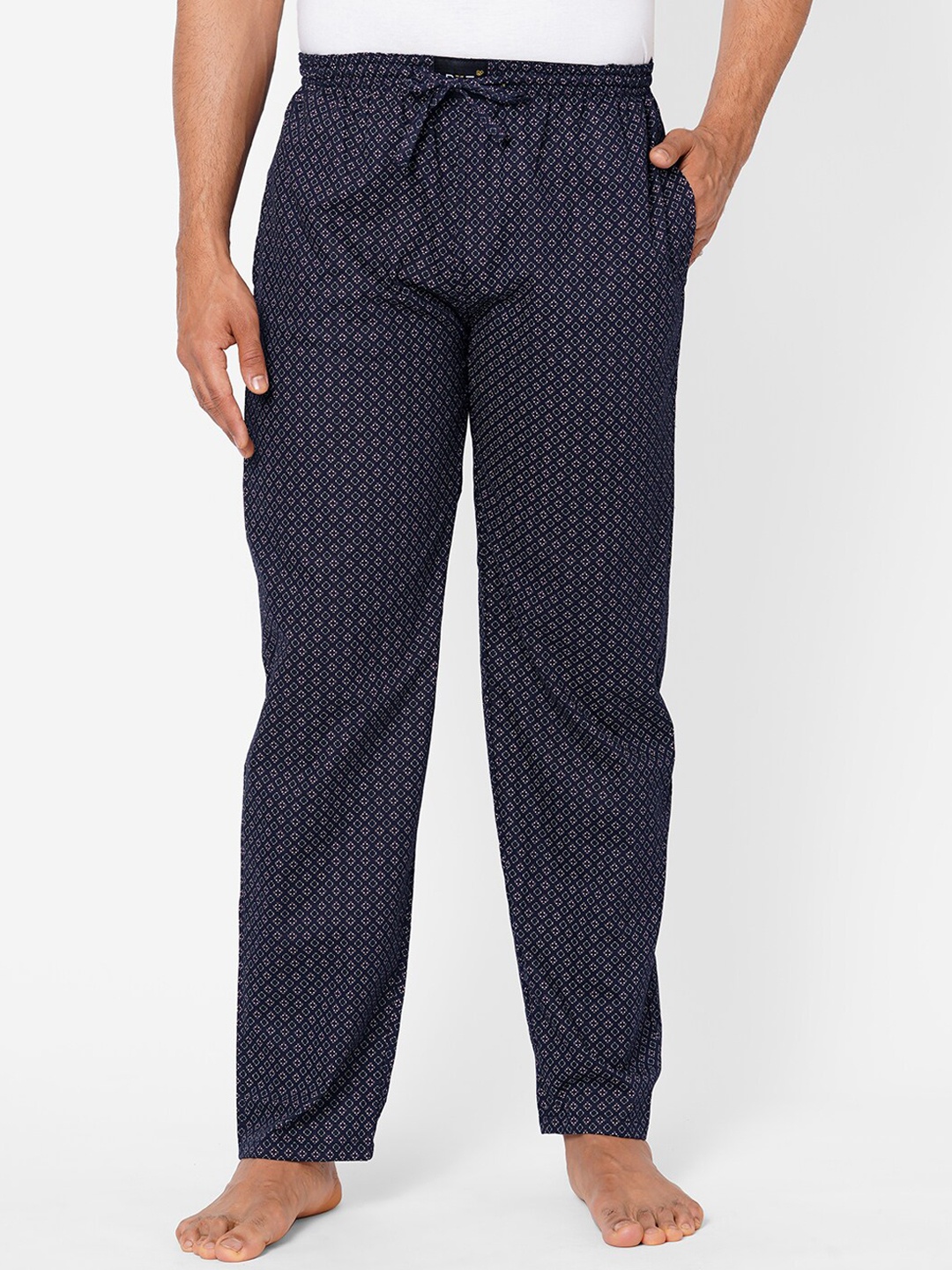 

LBEE Men Navy Blue Checked Pure Cotton Lounge Pants
