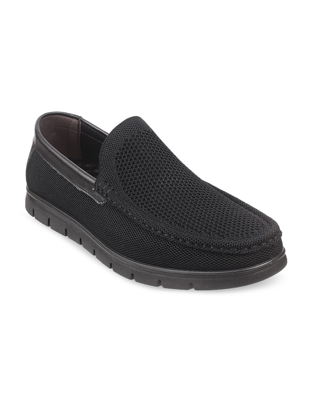

Metro Men Black Textured Slip-On Sneakers