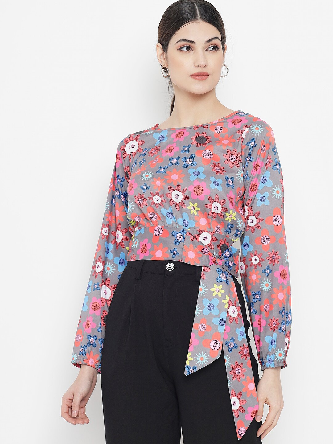 

Kannan Orange Floral Print Crepe Crop Top