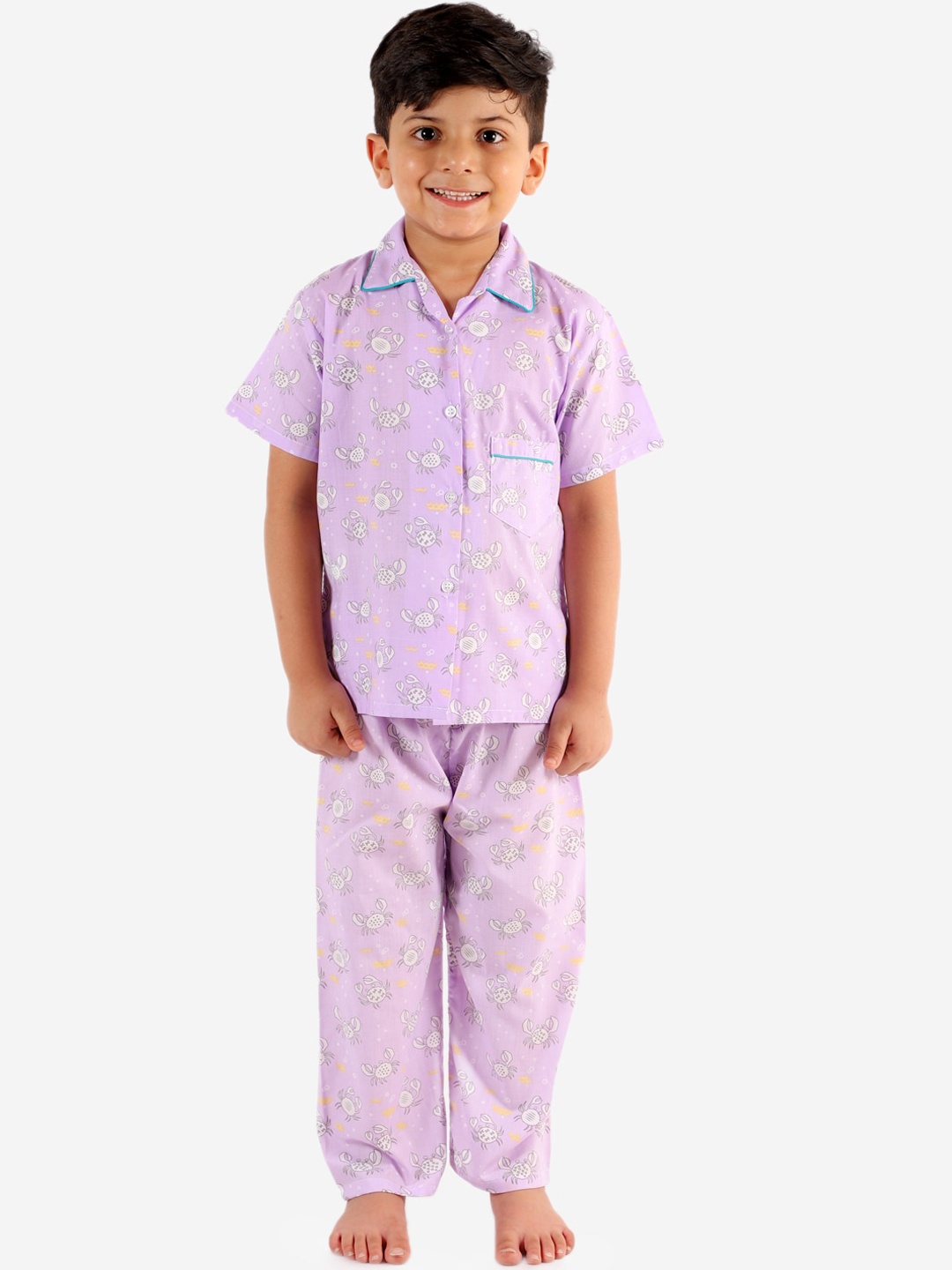 

KID1 Boys Purple & Multicoloured Printed Night suit