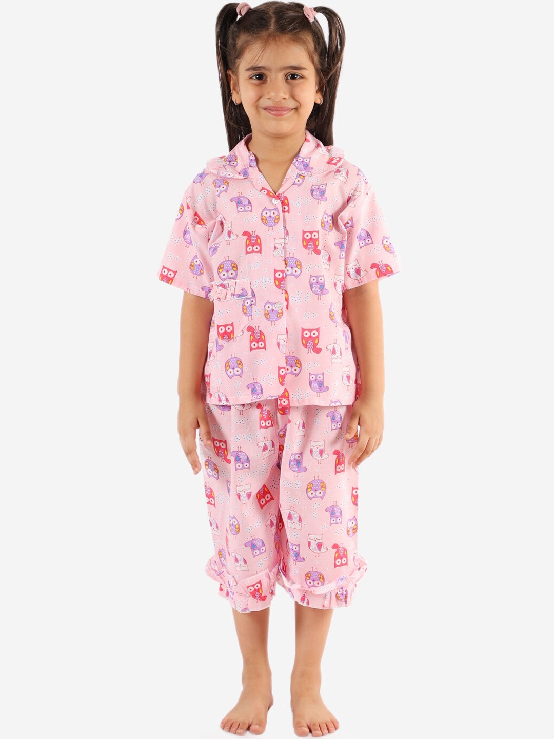 

KID1 Girls Pink & Pink Printed Night suit