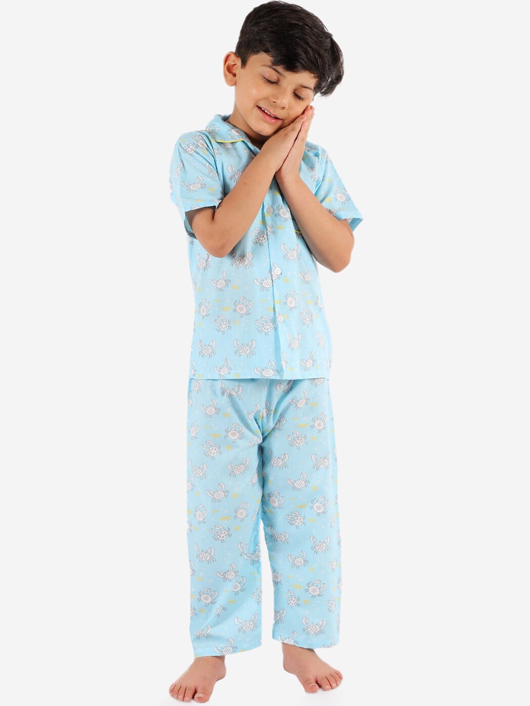 

KID1 Boys Blue & White Printed Night suit