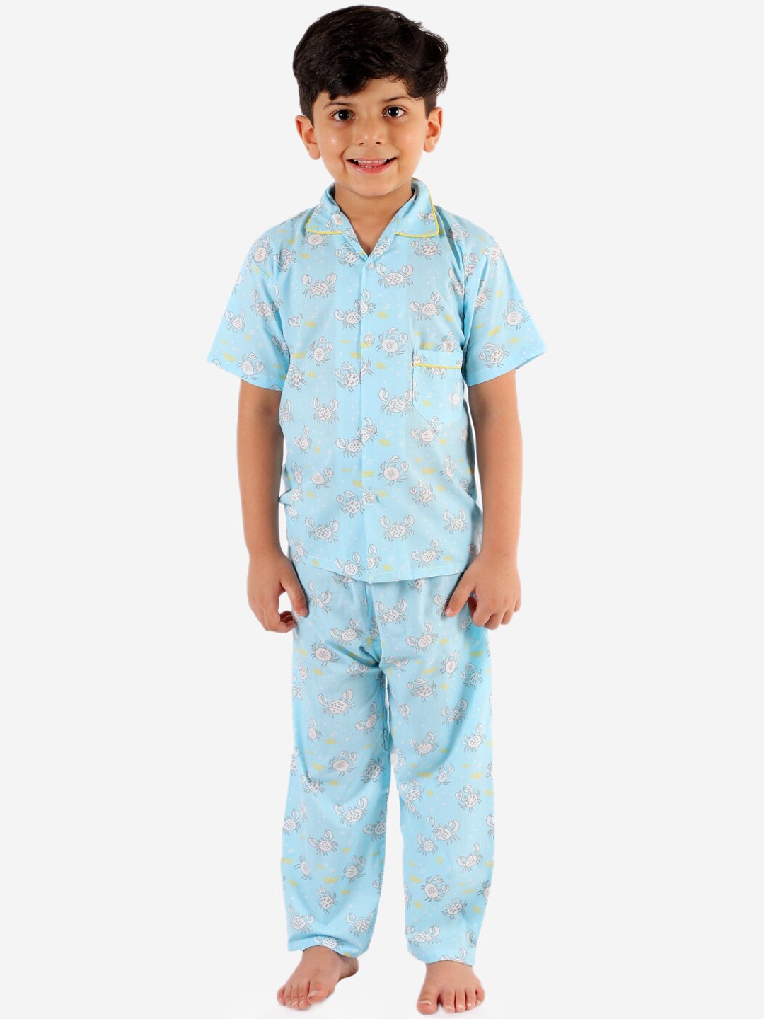

KID1 Boys Blue Crab Printed Night suit