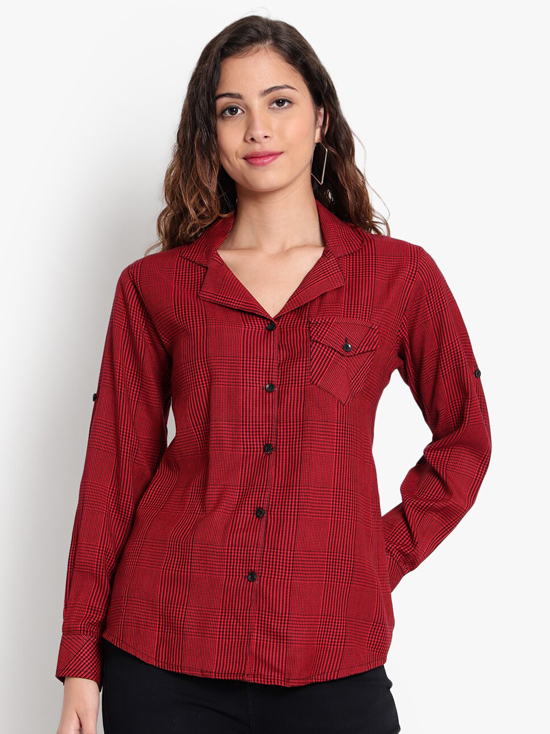 

Indietoga Women Red & Black Checkered Cotton Shirt