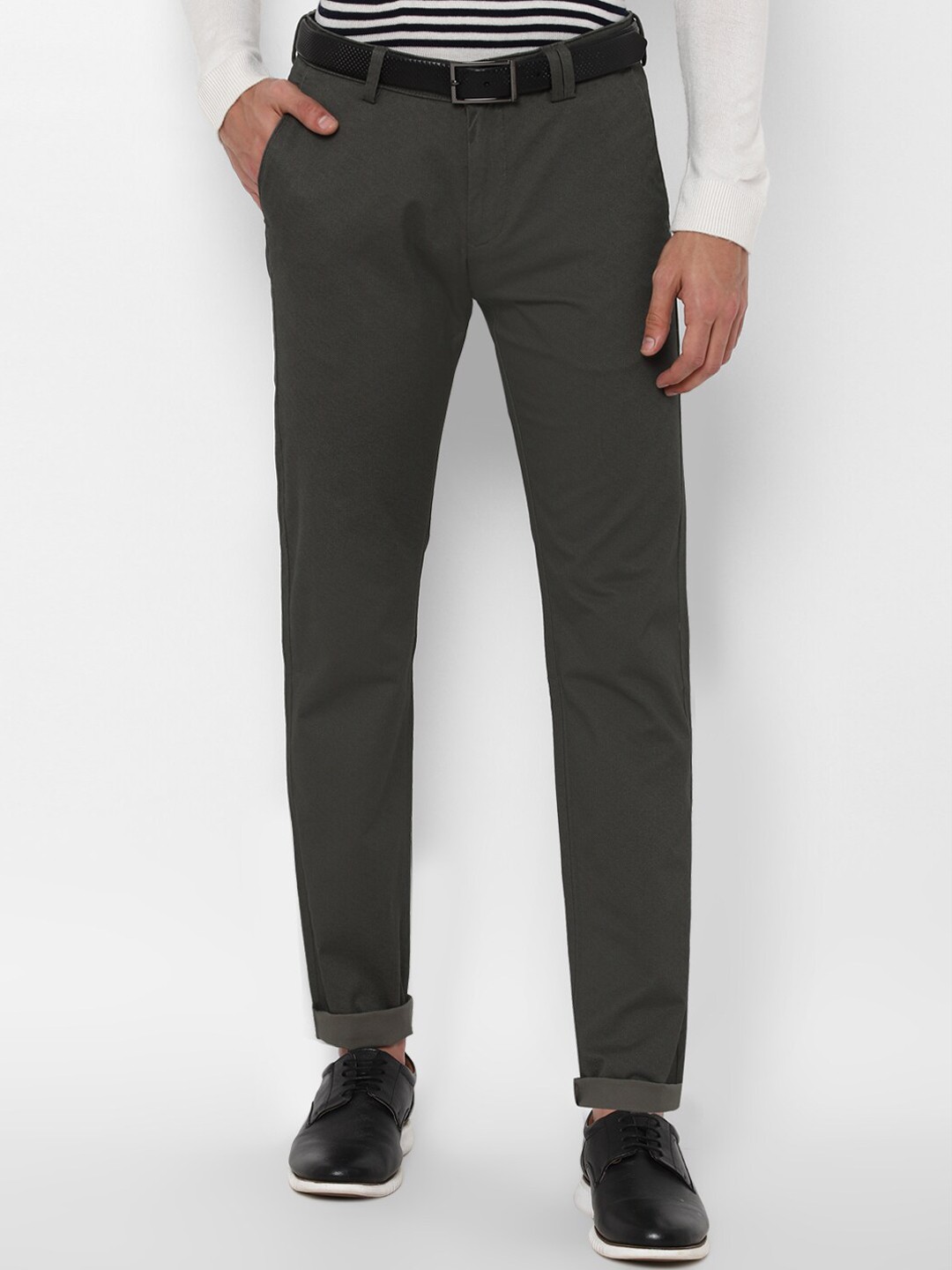 

Allen Solly Men Olive Green Solid Slim Fit Cotton Trousers