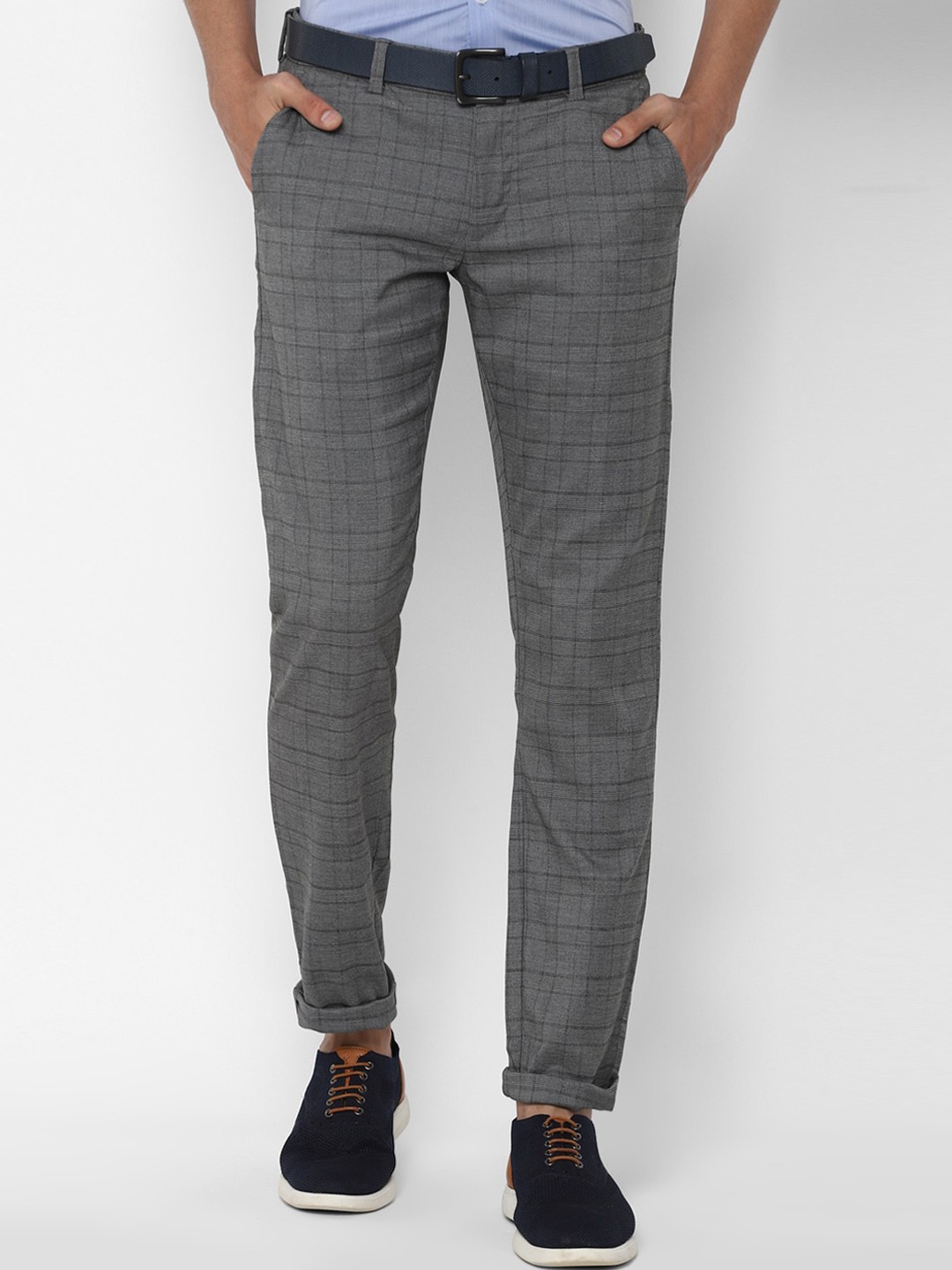 

Allen Solly Men Grey Checked Slim Fit Trousers