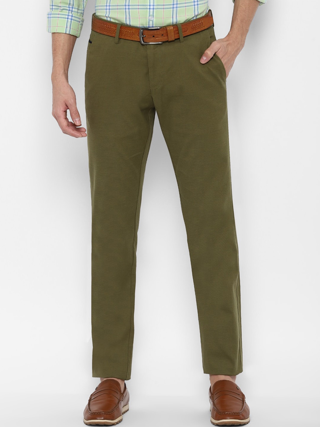 

Allen Solly Men Olive Green Slim Fit Solid Trousers